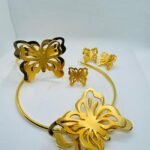 طقم فراشة مطلي بالذهب الخالص